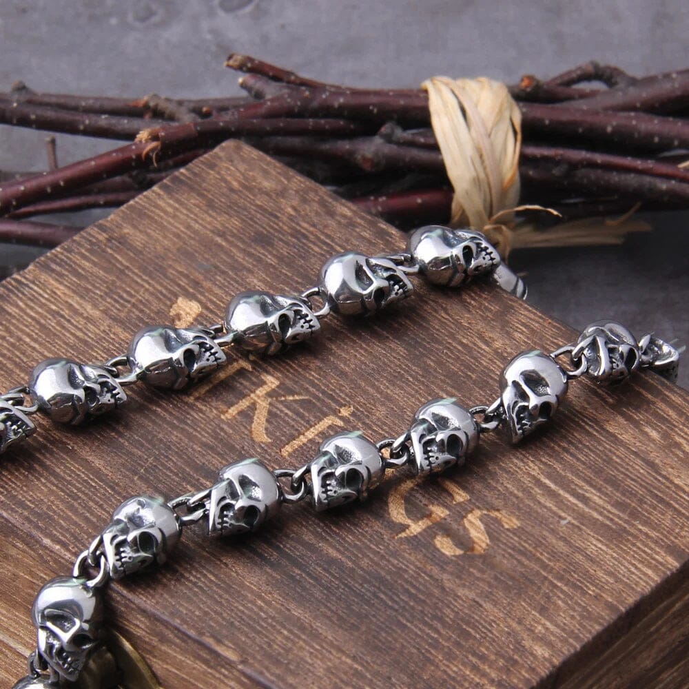 Colar Masculino de Caveiras em Aço Inoxidável Necklace Tesouros Vikings