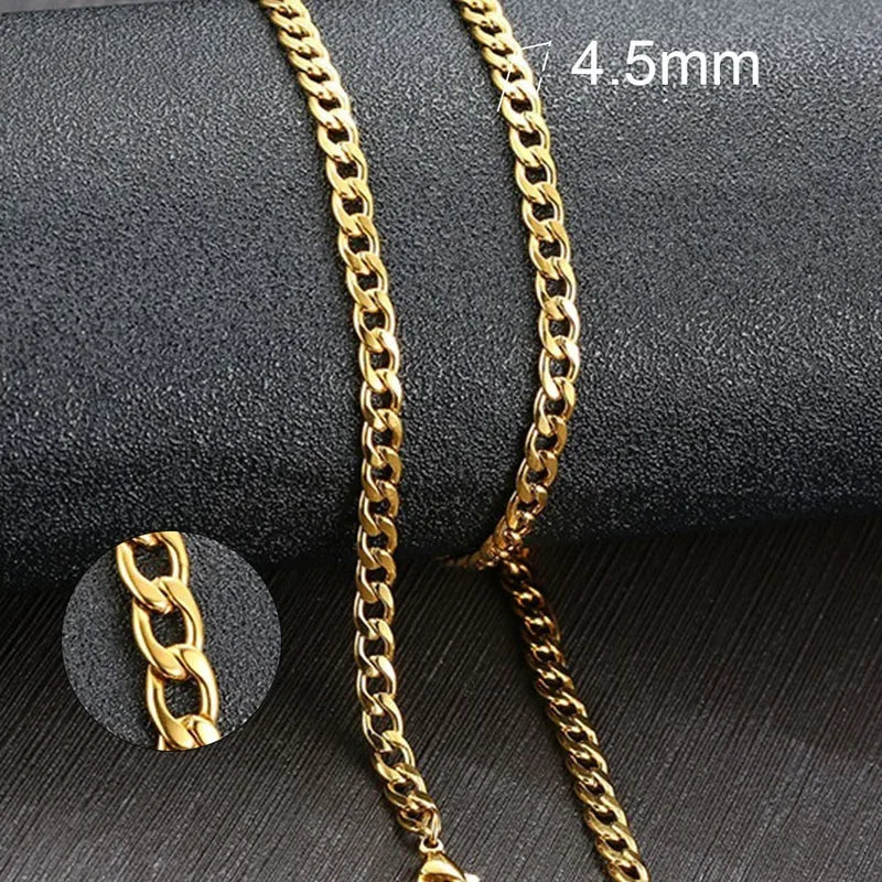 Colar Masculino de Corrente Cubana em Aço Inoxidável Necklace Tesouros Vikings