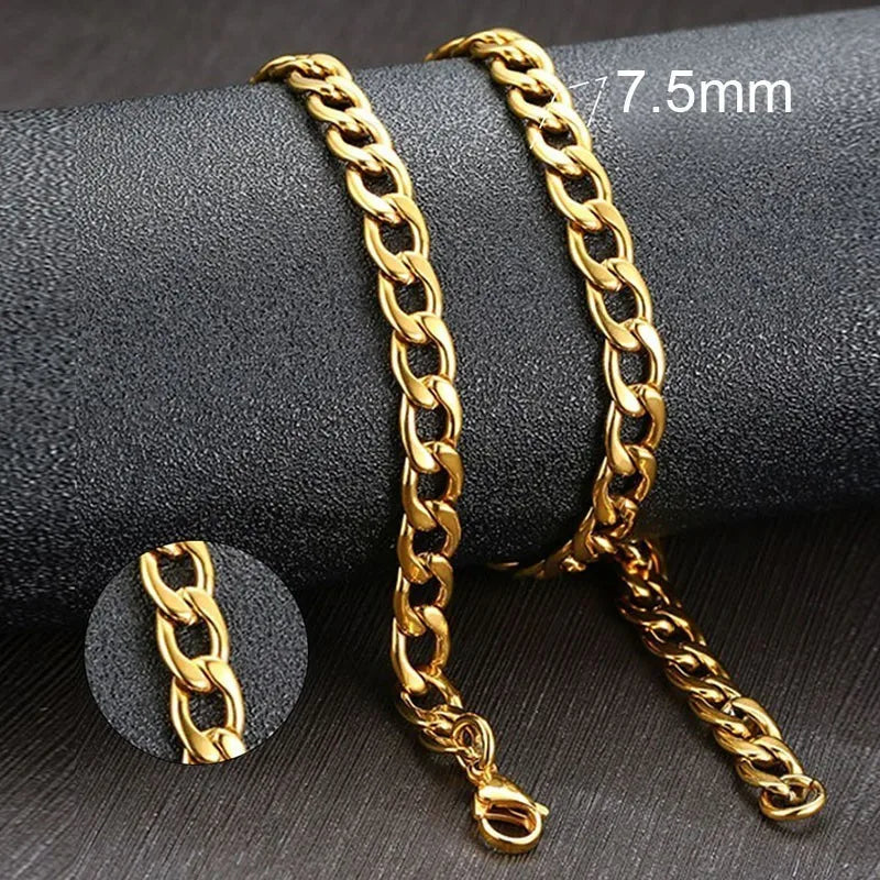 Colar Masculino de Corrente Cubana em Aço Inoxidável Necklace Tesouros Vikings