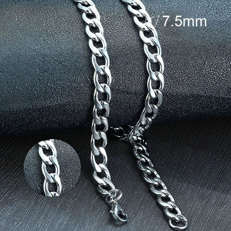 Colar Masculino de Corrente Cubana em Aço Inoxidável Necklace Tesouros Vikings