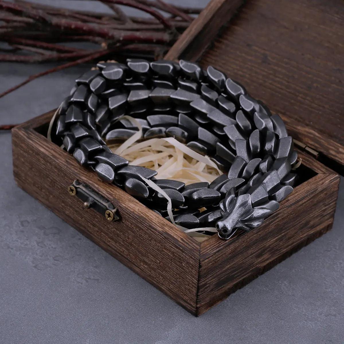 Colar Masculino Escamas de Dragão em Aço Inoxidável Tesouros Vikings