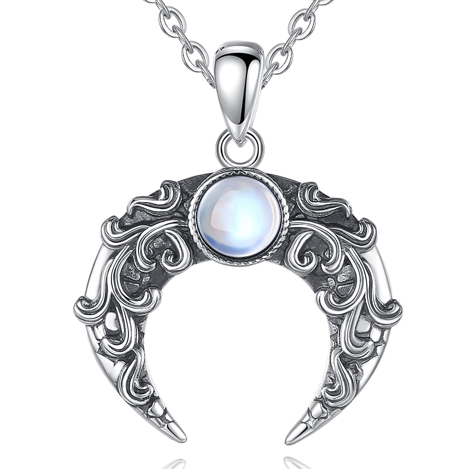 Colar Meia Lua com Pedra Lunar em Prata 925 Necklace Tesouros Vikings