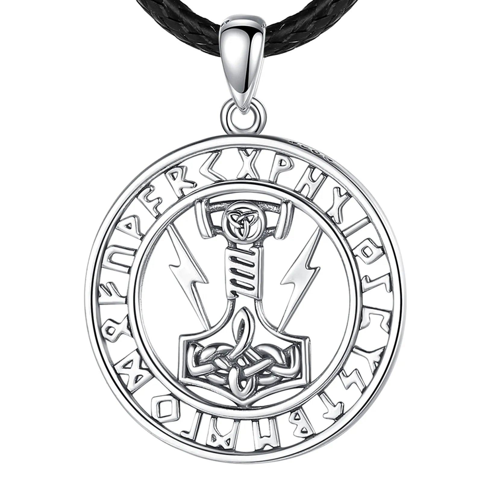 Colar Mjolnir com runas em Prata 925 Necklace Tesouros Vikings