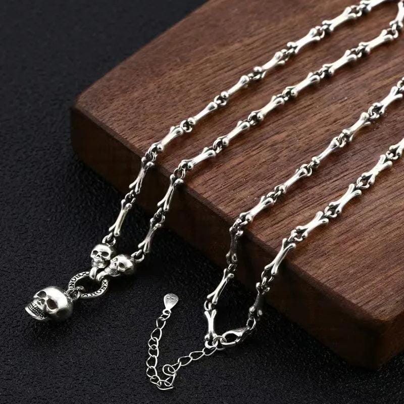 Colar Skull & Bones em Prata 925 Necklace Tesouros Vikings