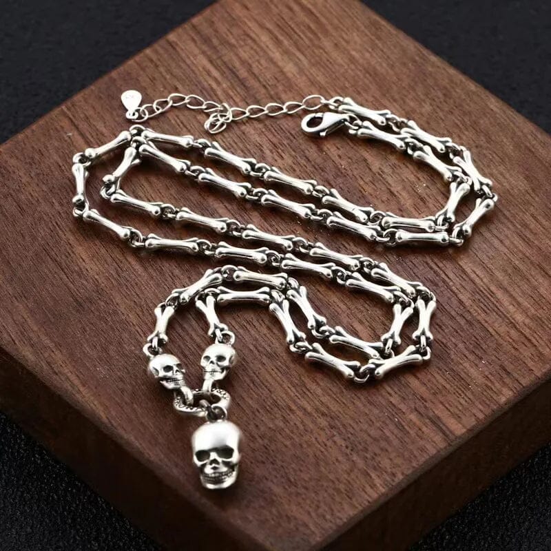 Colar Skull & Bones em Prata 925 Necklace Tesouros Vikings