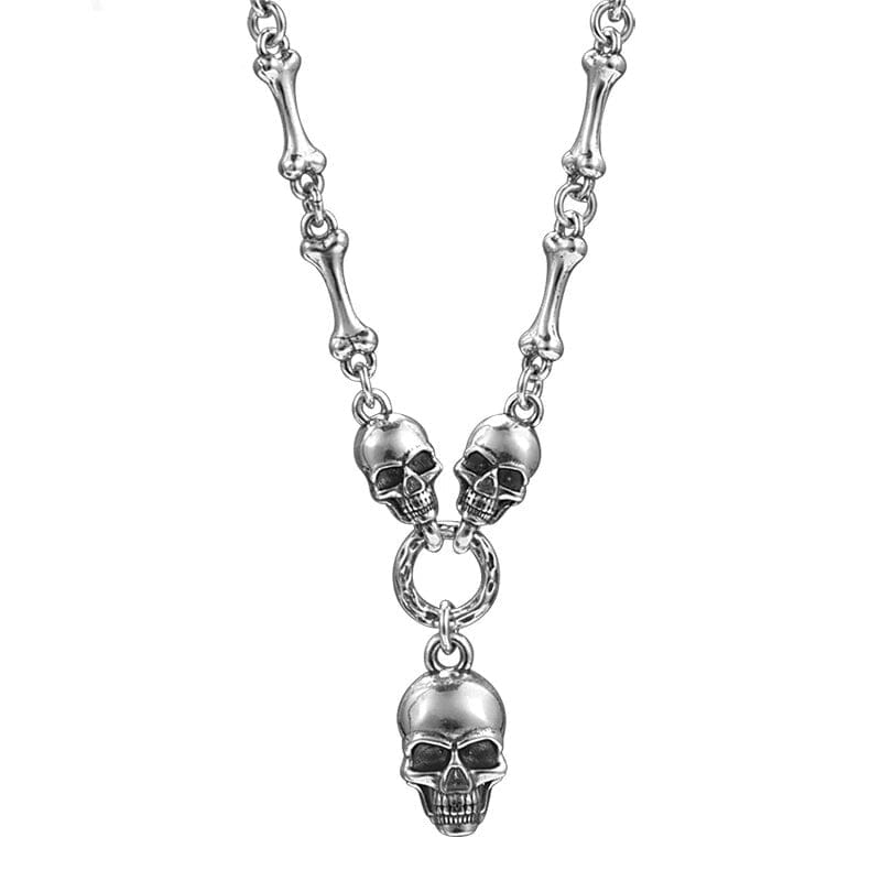 Colar Skull & Bones em Prata 925 Necklace Tesouros Vikings