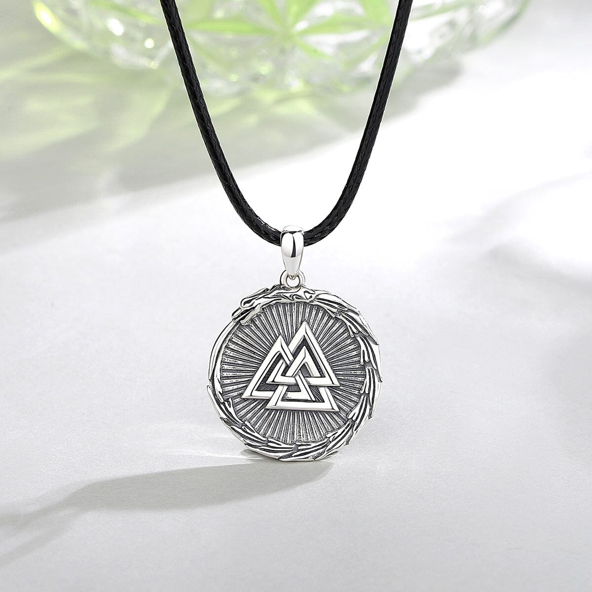 Colar Valknut com Dragão em Prata 925 Necklace Tesouros Vikings