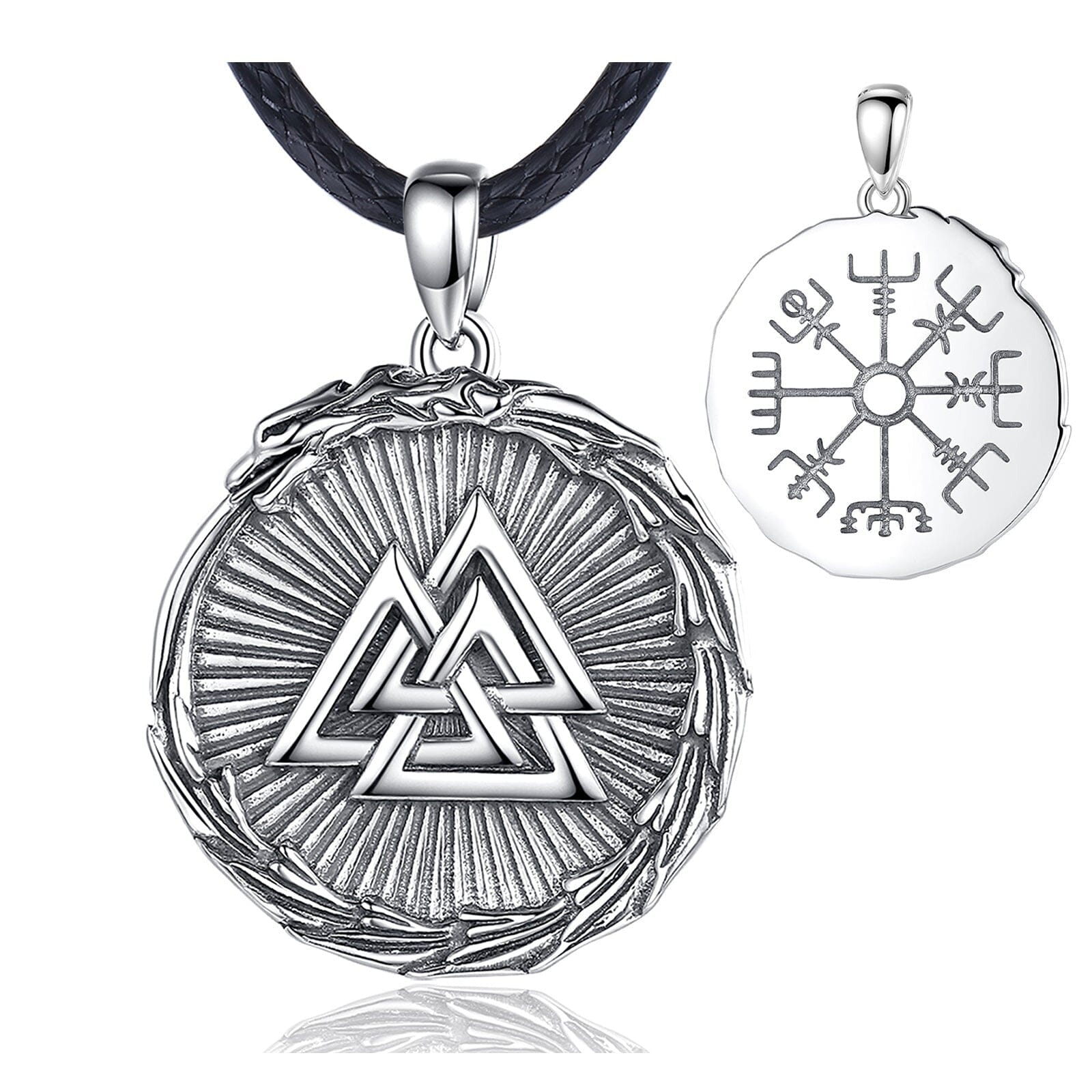 Colar Valknut com Dragão em Prata 925 Necklace Tesouros Vikings