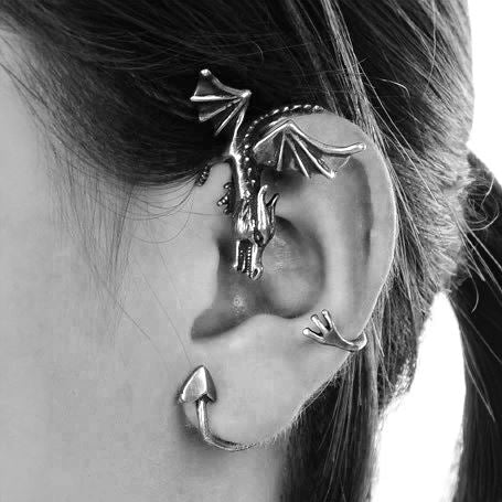 Dragão Alado em Prata 925 - Brinco Estilo Ear Cuff earrings Tesouros Vikings