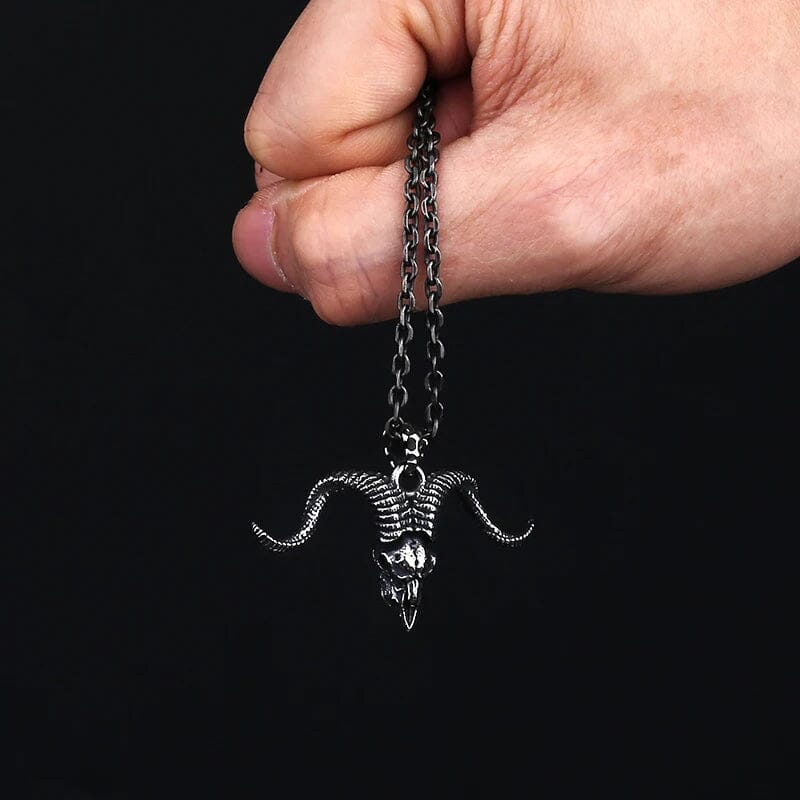 Evil Goat Skull - Colar em Aço Inoxidável Necklace Tesouros Vikings