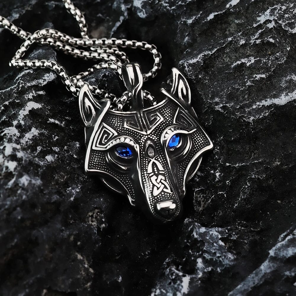 FENRIR - Colar Lobo Azul em Aço Inoxidável Necklace Tesouros Vikings