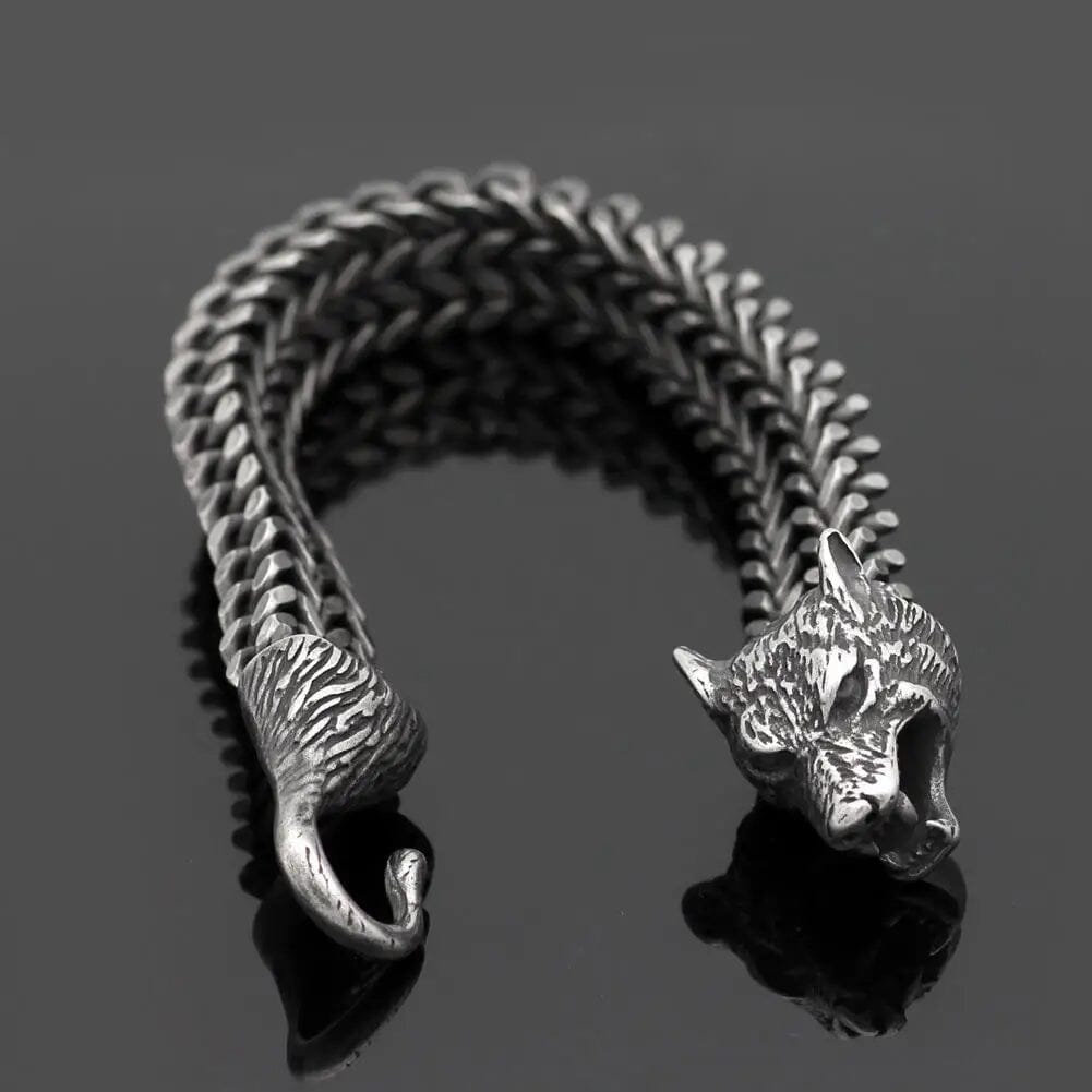 FENRIR - Pulseira de Lobo em Aço Inoxidável Bracelet Tesouros Vikings