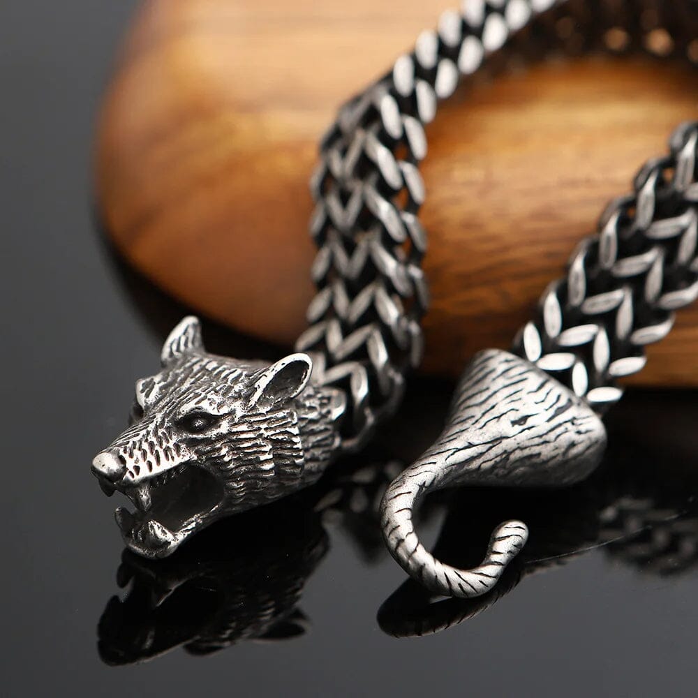 FENRIR - Pulseira de Lobo em Aço Inoxidável Bracelet Tesouros Vikings