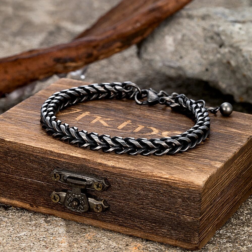 FREIR - Pulseira Masculina em Aço Inoxidável Bracelet Tesouros Vikings