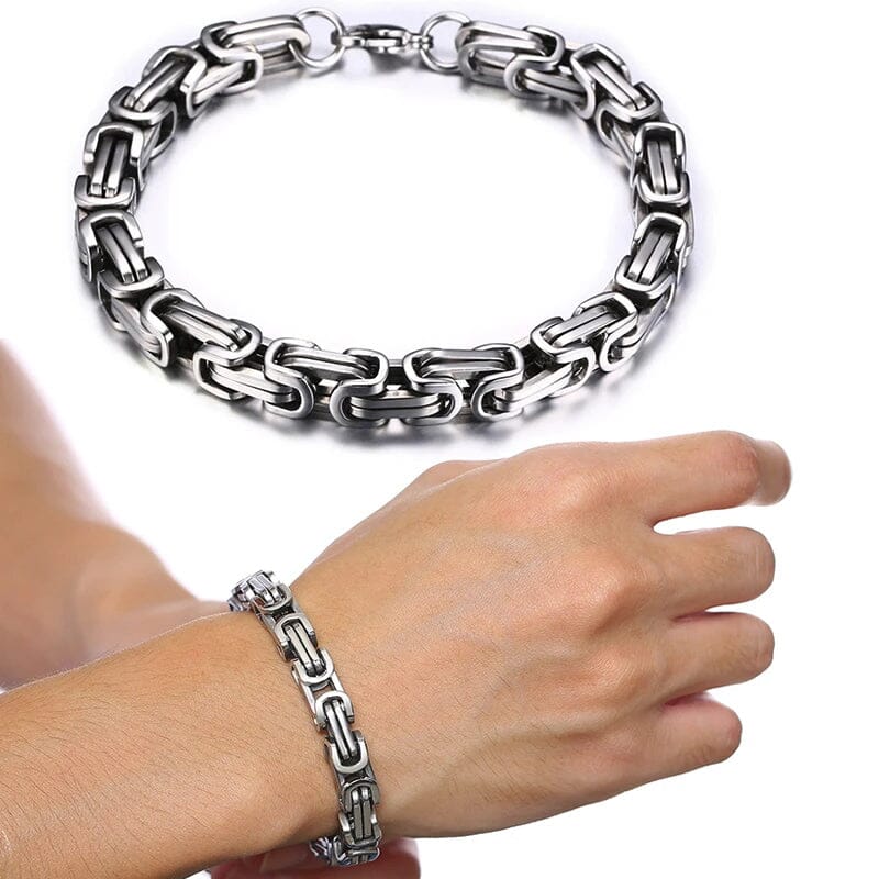 FREY - Pulseira de Corrente Masculina em Aço Inoxidável Bracelet Tesouros Vikings