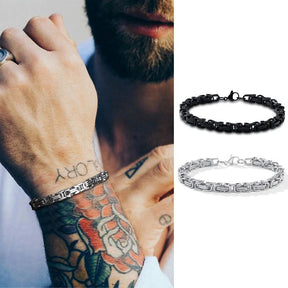 FREY - Pulseira de Corrente Masculina em Aço Inoxidável Bracelet Tesouros Vikings