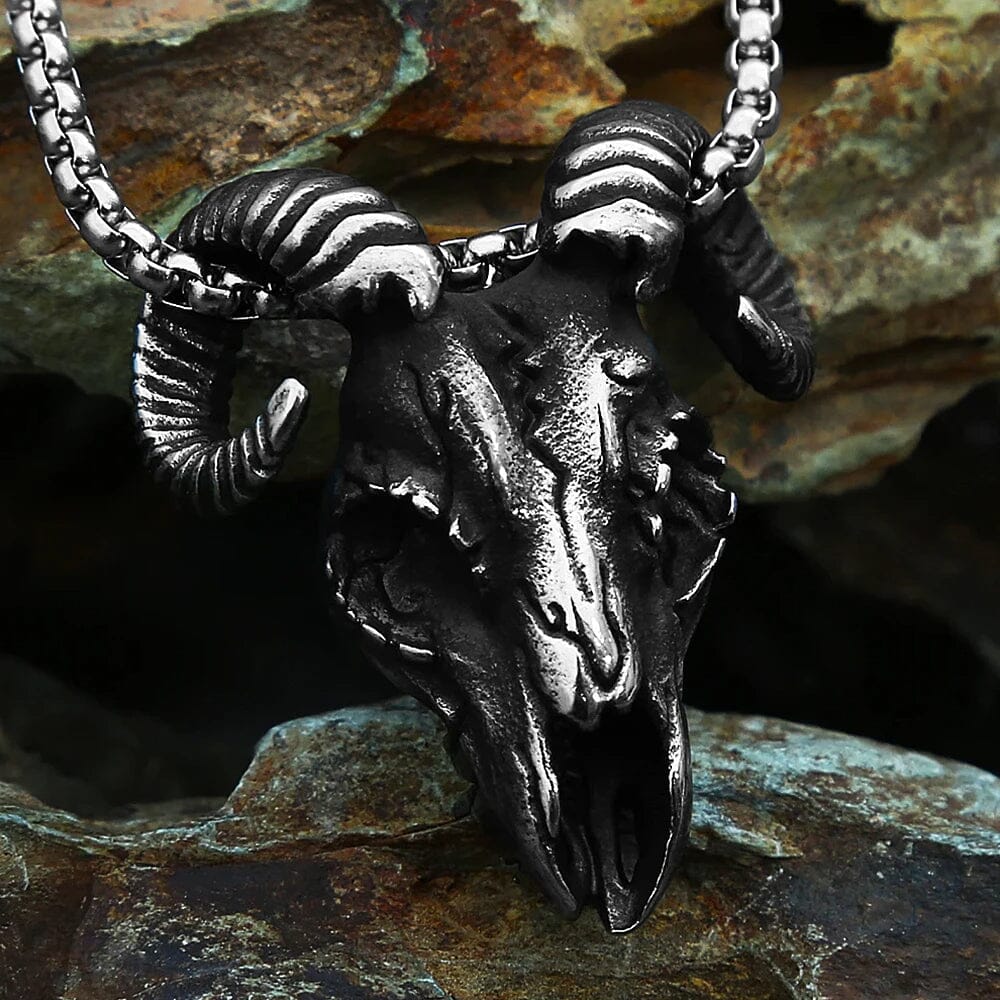 Goat Skull - Colar em Aço Inoxidável Necklace Tesouros Vikings