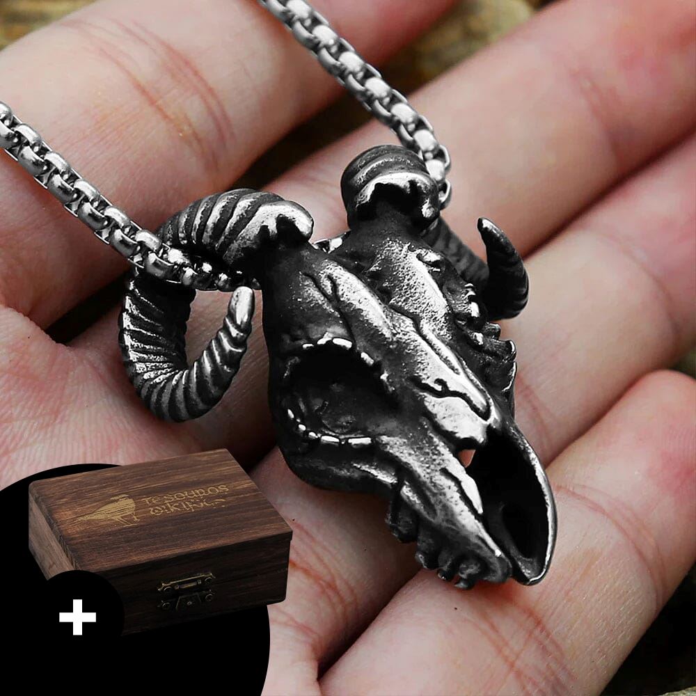 Goat Skull - Colar em Aço Inoxidável Necklace Tesouros Vikings