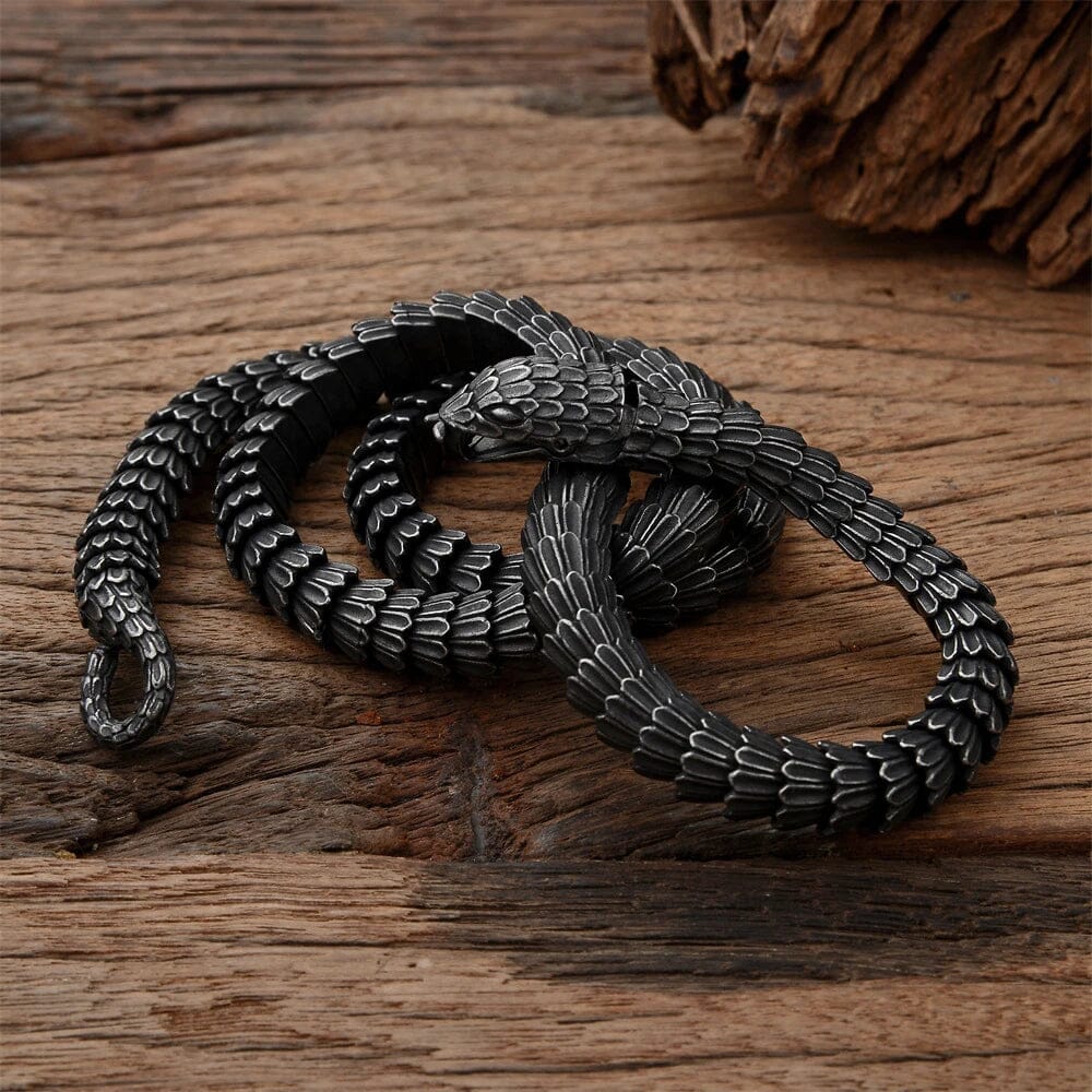 JORMUNGAND - Colar Masculino de Serpente em Aço Inoxidável Necklace Tesouros Vikings