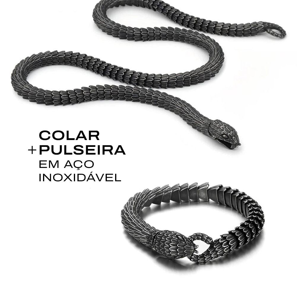 JORMUNGAND – Kit Pulseira + Colar em Aço Inoxidável Necklace Tesouros Vikings