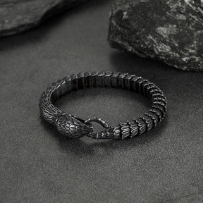 JORMUNGANDR - Pulseira Serpente do Mundo em Aço Inoxidável Bracelet Tesouros Vikings