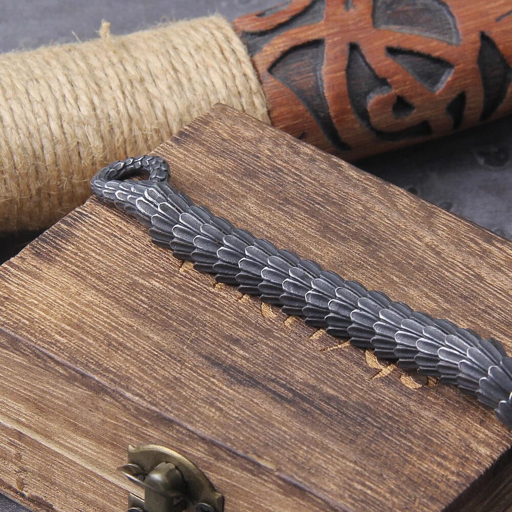 JORMUNGANDR - Pulseira Serpente do Mundo em Aço Inoxidável Bracelet Tesouros Vikings