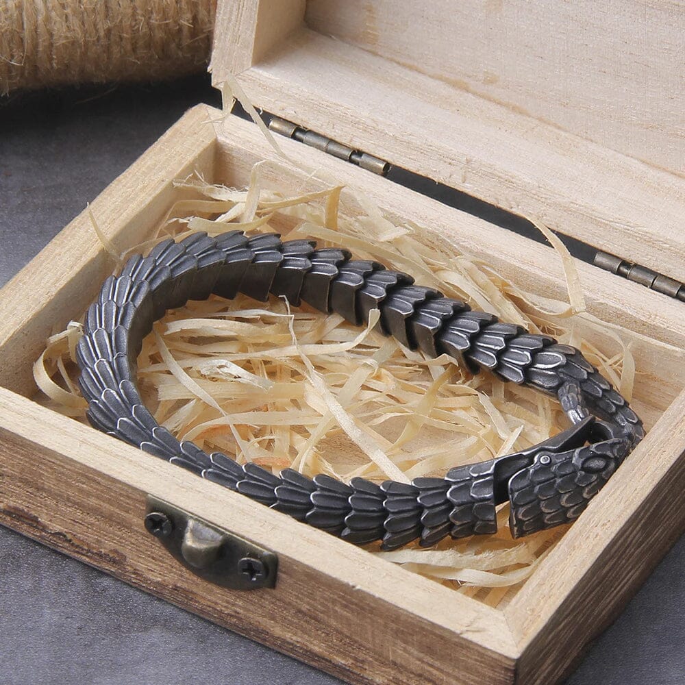 JORMUNGANDR - Pulseira Serpente do Mundo em Aço Inoxidável Bracelet Tesouros Vikings