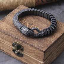 JORMUNGANDR - Pulseira Serpente do Mundo em Aço Inoxidável Bracelet Tesouros Vikings