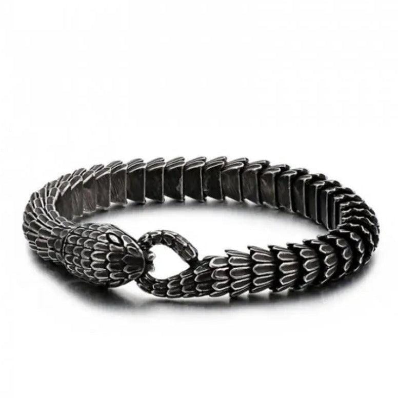 JORMUNGANDR - Pulseira Serpente do Mundo em Aço Inoxidável Bracelet Tesouros Vikings