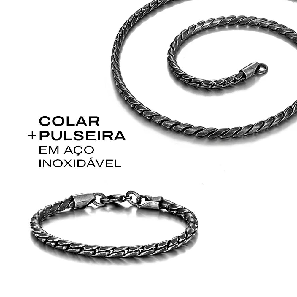Kit BALDUR - Colar e Pulseira + Porta-Joias Necklace Tesouros Vikings