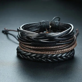 Kit de Pulseiras em Couro - 4 Peças Ajustável Bracelet Tesouros Vikings