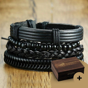 Kit de Pulseiras em Couro - 4 Peças Ajustável Bracelet Tesouros Vikings