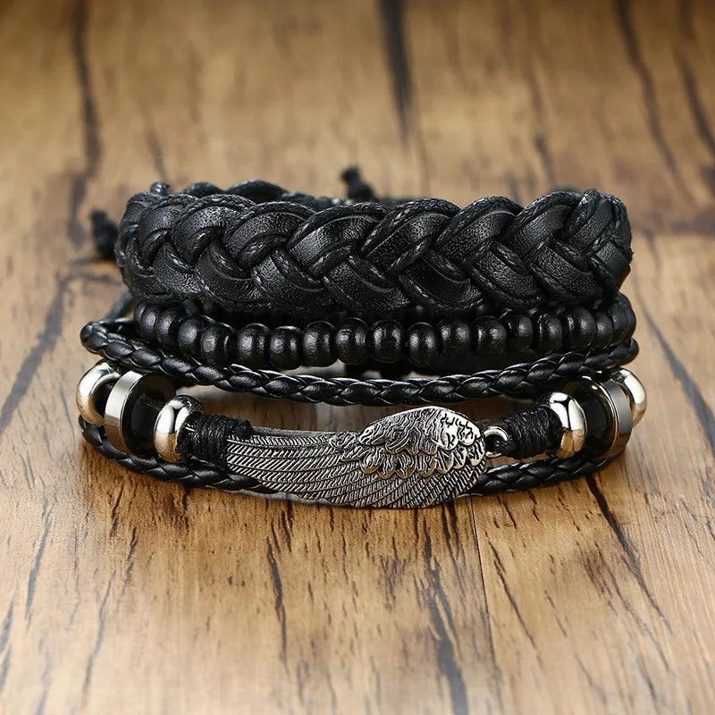 Kit de Pulseiras em Couro - 4 Peças Ajustável Bracelet Tesouros Vikings