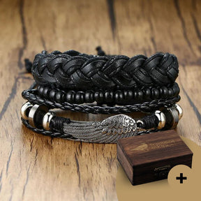 Kit de Pulseiras em Couro - 4 Peças Ajustável Bracelet Tesouros Vikings