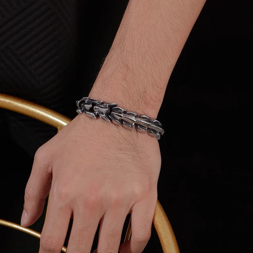 Nidhogg - Pulseira Masculina Escamas de Dragão em Aço Inoxidável Bracelet Tesouros Vikings