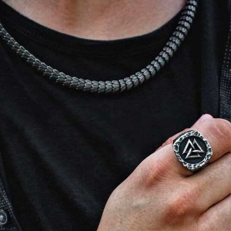 Odin - Anel Valknut + Vegvisir - Aço Inoxidável Ring Tesouros Vikings