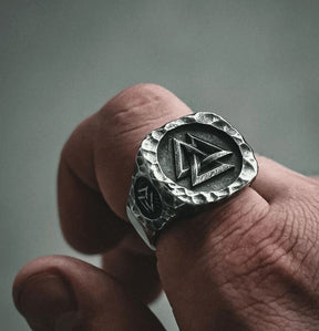 Odin - Anel Valknut + Vegvisir - Aço Inoxidável Ring Tesouros Vikings