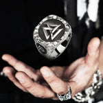 Odin - Anel Valknut + Vegvisir - Aço Inoxidável Ring Tesouros Vikings