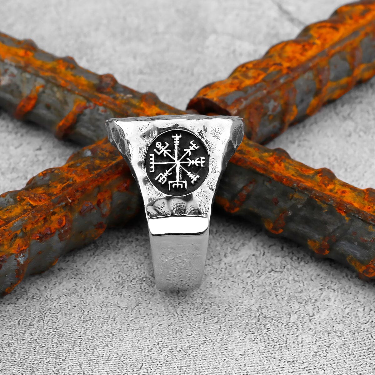 Odin - Anel Valknut + Vegvisir - Aço Inoxidável Ring Tesouros Vikings