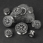 Par de Alargadores - Runa Vegvisir em Aço Inoxidável Brincos Tesouros Vikings