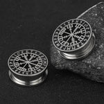 Par de Alargadores - Runa Vegvisir em Aço Inoxidável Brincos Tesouros Vikings