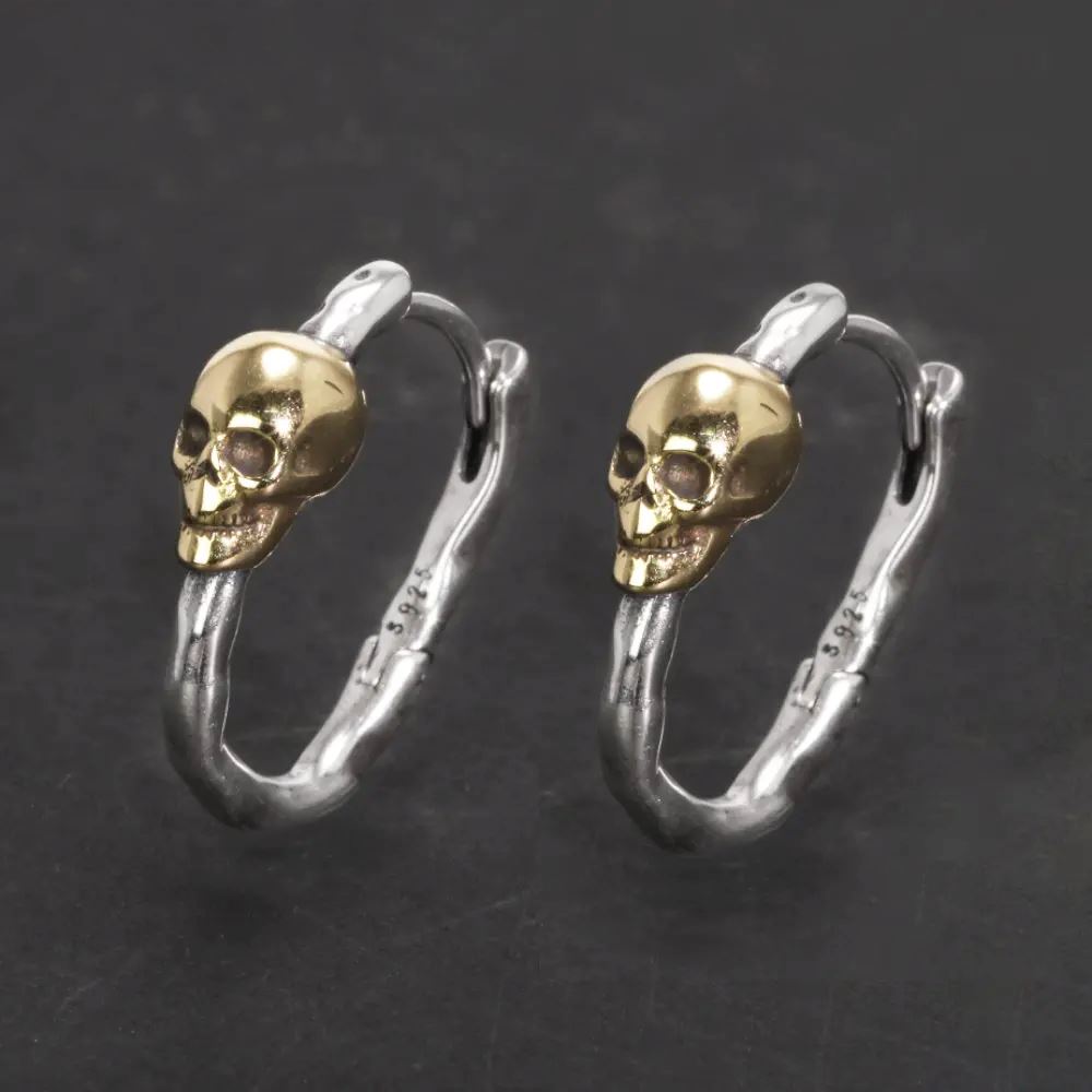 Par de Brincos de Gothic Skull em Prata 925 earrings Tesouros Vikings