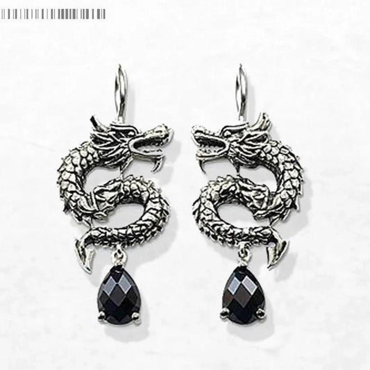 Par de Brincos Dragão com Zircônia Negra earrings Tesouros Vikings