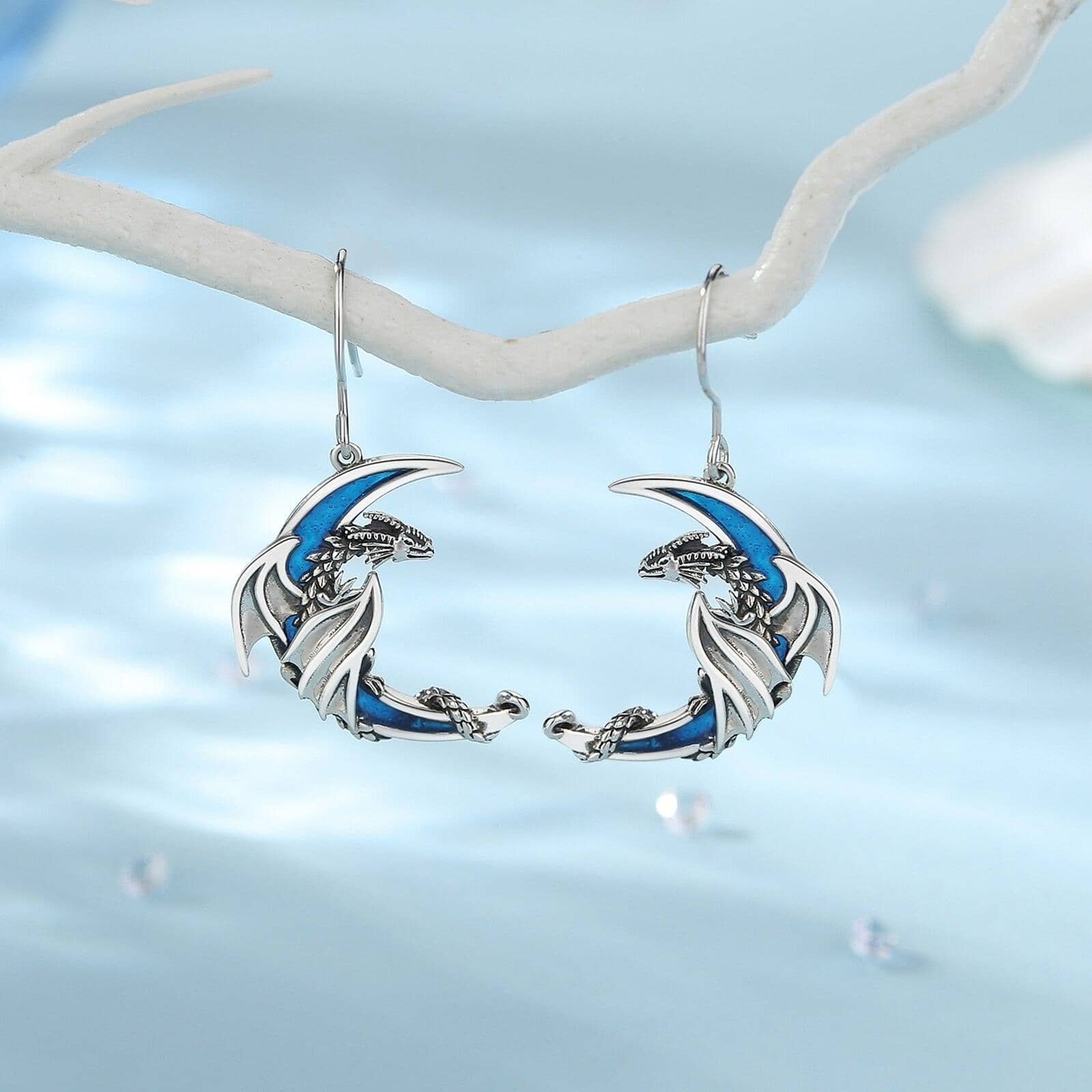 Par de Brincos Dragão de Cristal - Prata 925 Earrings Tesouros Vikings