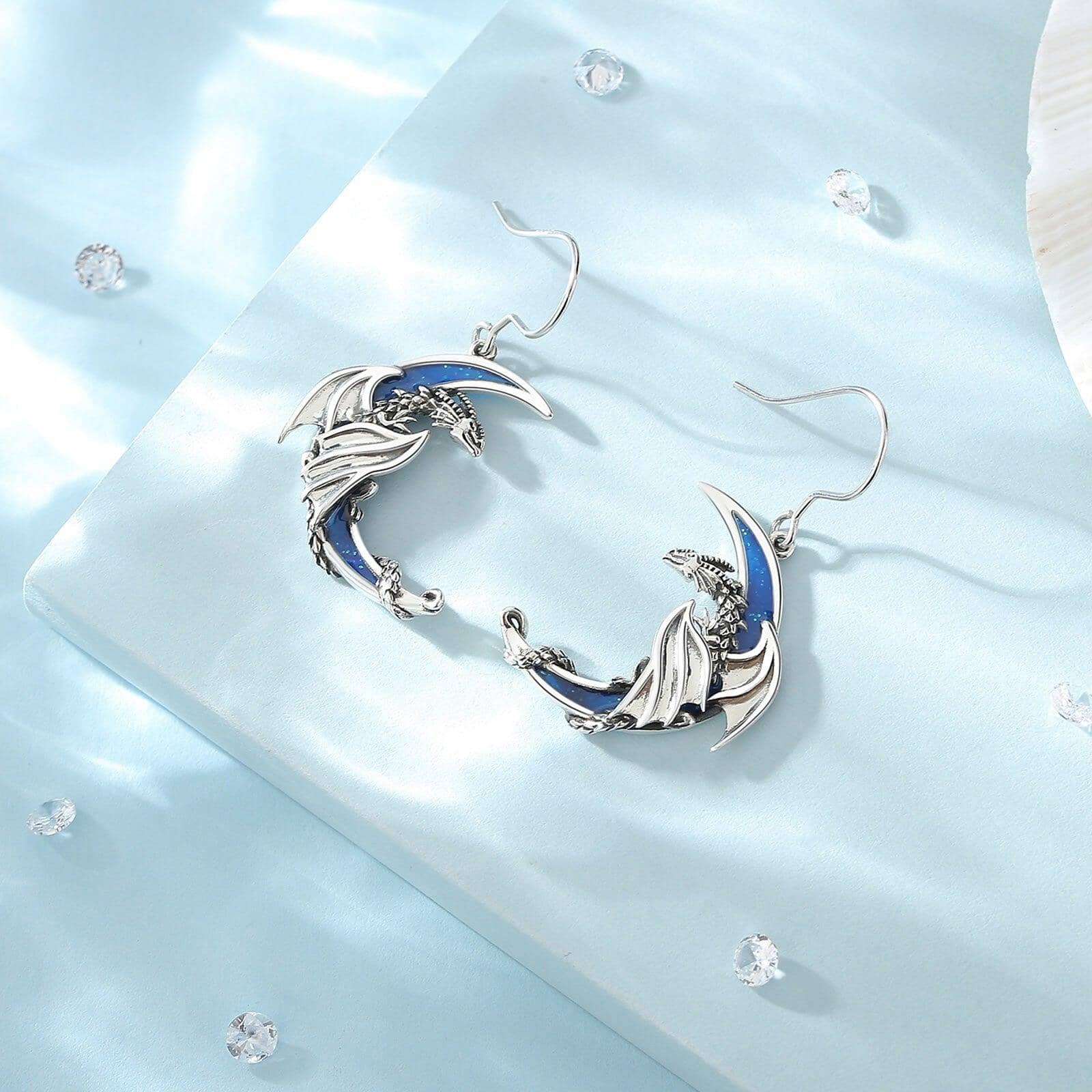 Par de Brincos Dragão de Cristal - Prata 925 Earrings Tesouros Vikings