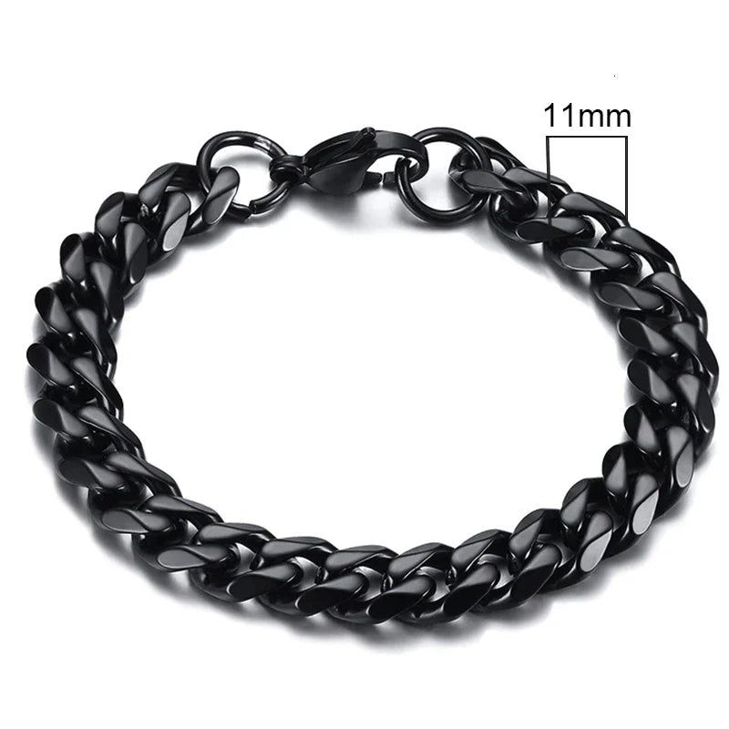 Pulseira Cubana Masculina em Aço Inoxidável Bracelet Tesouros Vikings