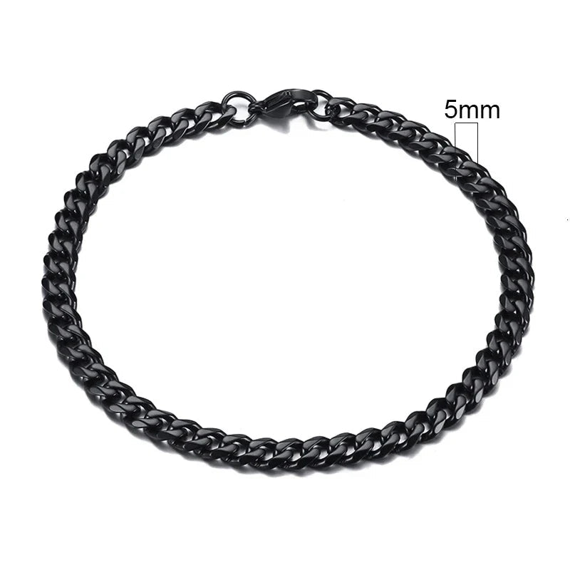 Pulseira Cubana Masculina em Aço Inoxidável Bracelet Tesouros Vikings