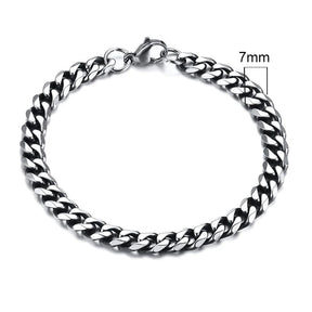 Pulseira Cubana Masculina em Aço Inoxidável Bracelet Tesouros Vikings