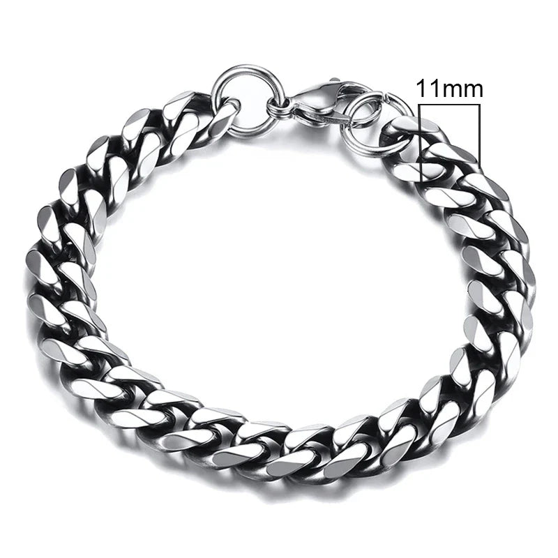 Pulseira Cubana Masculina em Aço Inoxidável Bracelet Tesouros Vikings