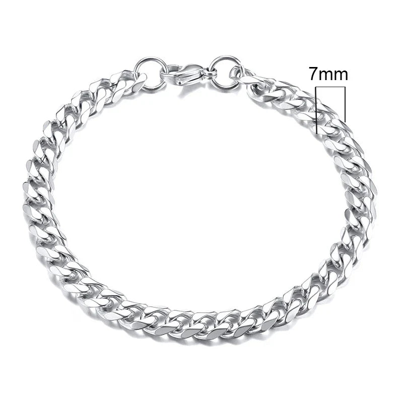 Pulseira Cubana Masculina em Aço Inoxidável Bracelet Tesouros Vikings